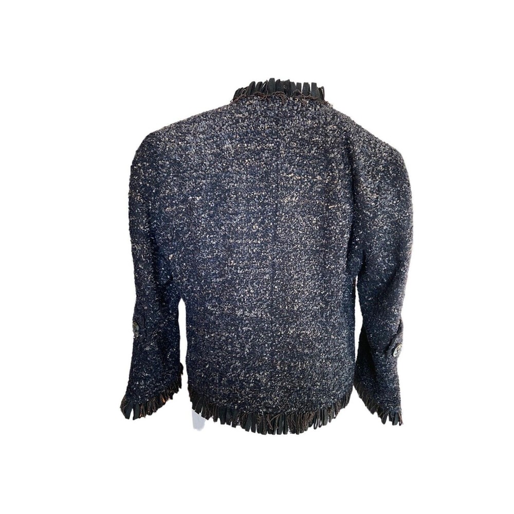 Lafayette 148 Womens Wool Blend Tweed Boucle Open Front Blazer Size 2 Black Crop - Picture 3 of 12